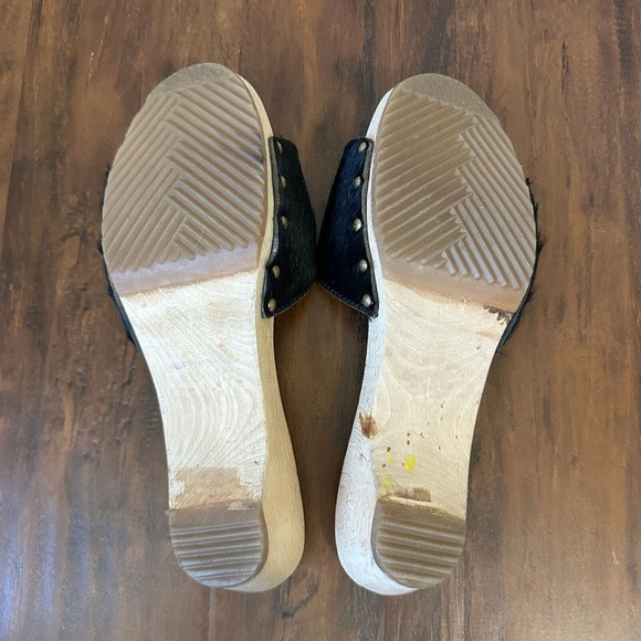 BOSABO Studded Wooden Slide Sandals in Black Calfhair Leather FRANCE MADE - Picture 10 of 12